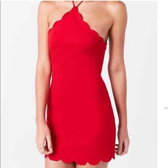 Urban Outfitters Kimchi Blue Red Scalloped Halter Mini Bodycon Dress Size Medium - Picture 1 of 7